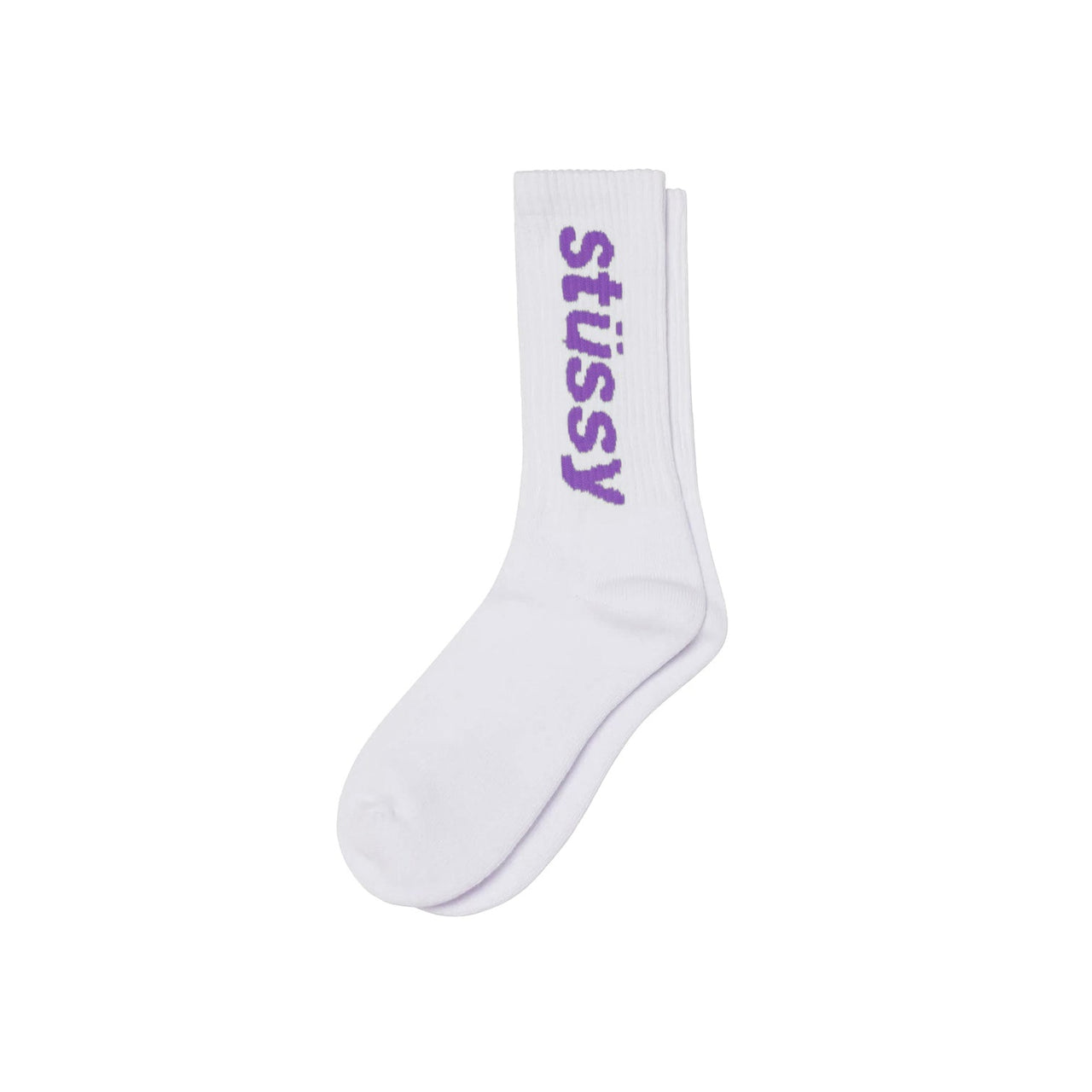 Helvetica Crew Socks White Purple